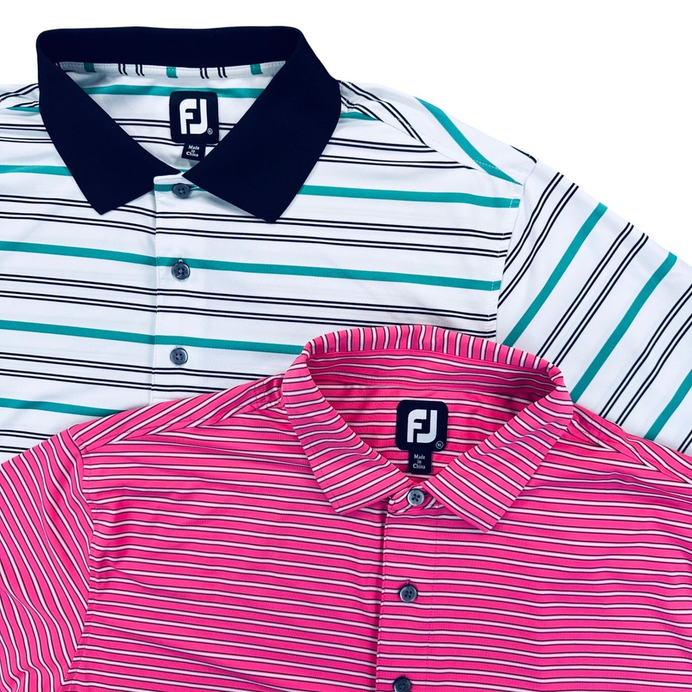 [Lot of 2]FootJoy Golf Polo Shirt Men's XL Pink Teal Stripe Performance Active